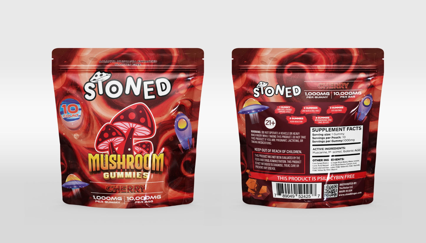 Stoned Mushroom Amanita Muscaria Gummies 10ct I 10000MG