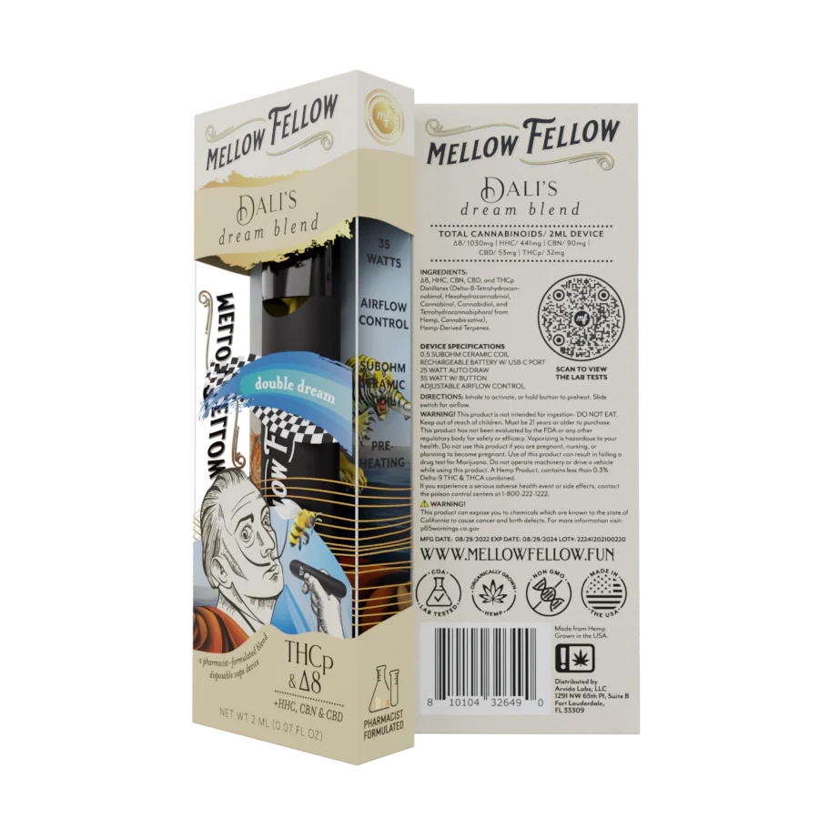 Mellow Fellow Dali's Dream Blend (Double Dream) - D8, CBD, CBN, THCp - 2ml Disposable Vape - Vol. 3