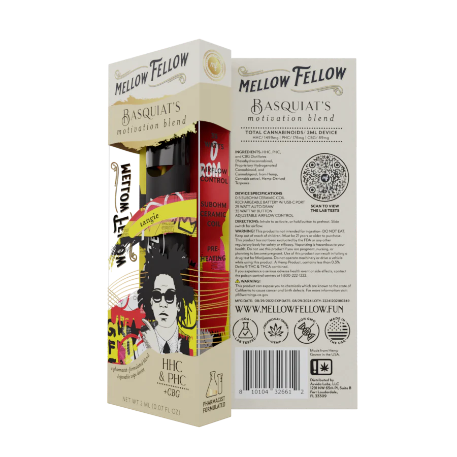 Mellow Fellow Basquiat’s Motivation Blend (Tangie) - PHC, CBG - 2ml Disposable Vape - Vol. 3