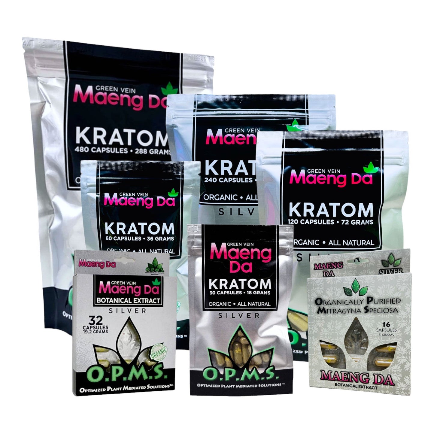 OPMS Silver Green Vein Maeng Da Kratom Capsules