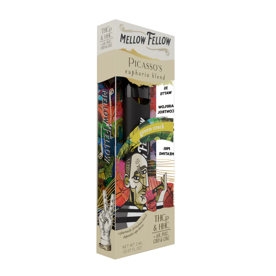 Mellow Fellow Picasso's Euphoria Blend (Green Crack) - D8, PHC, CBD, CBG, and THCp - 2ml Disposable Vape - Vol. 1
