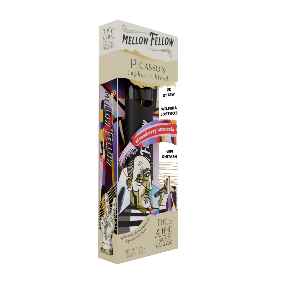 Mellow Fellow Picasso's Euphoria Blend (Strawberry Amnesia) - D8, PHC, CBD, CBG, THCp - 2ml Disposable Vape - Vol. 2