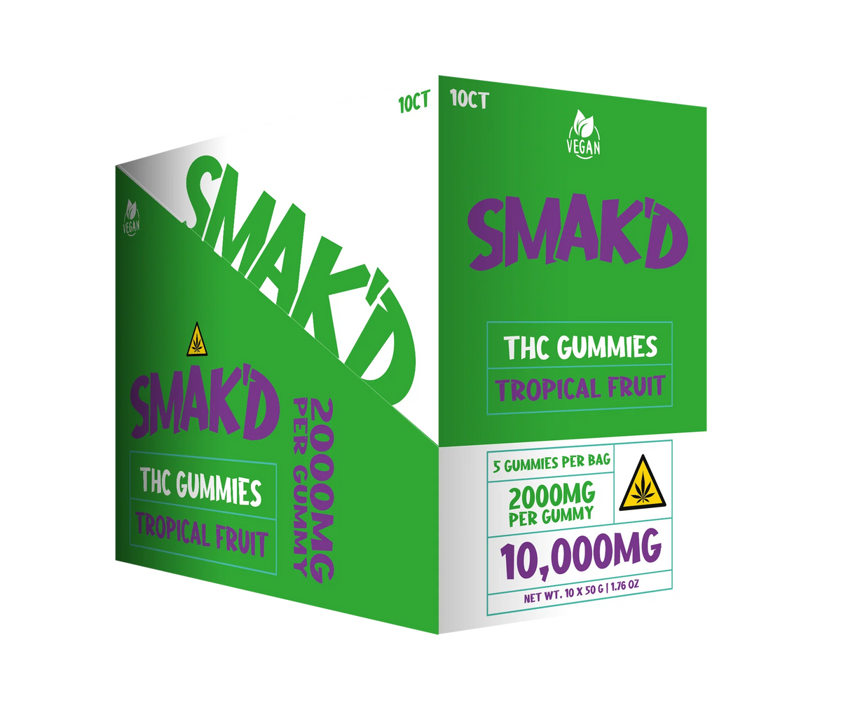 Smak'd 2000mg THC Gummies I 10000mg (5 Gummies Per Pack)