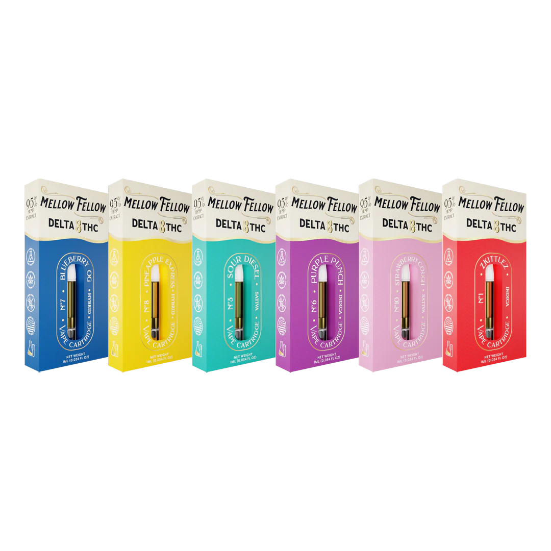 Mellow Fellow Delta 8 THC Vape Cartridge 1ml I Sampler (6 Pack)