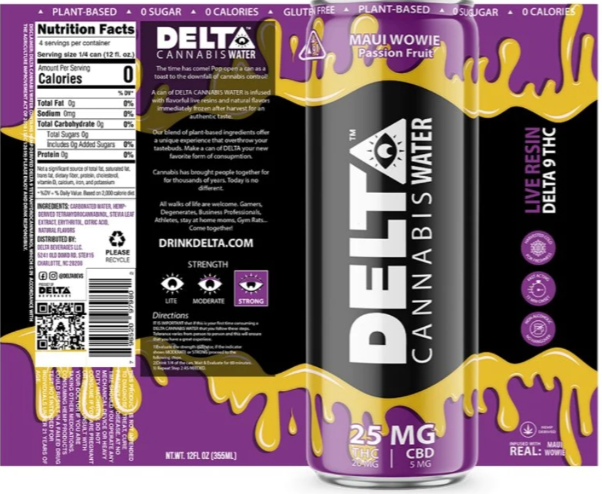 Delta Cannabis Water Live Resin THC + CBD Beverage I Maui Wowie X Passionfruit
