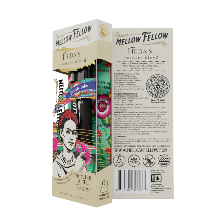 Mellow Fellow Frida's Recovery Blend (Jungle Cake) - THCm, PHC, D8, CBG - 2ml Disposable Vape - Vol. 3