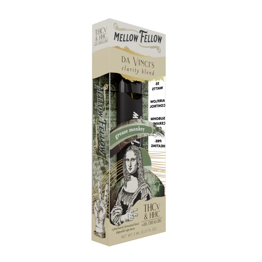 Mellow Fellow da Vinci's Clarity Blend (Grease Monkey) - D8, CBD, CBG, THCv - 2ml Disposable Vape - Vol. 2